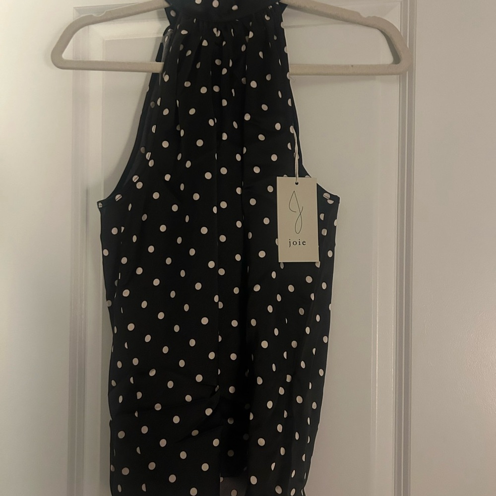 Joie Black Halter Top with White Polka Dots